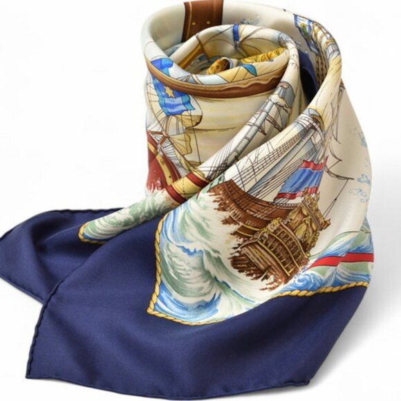 HERMES Blue Silk Scarf - Picture 1 of 9